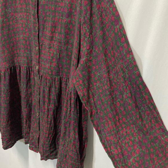 Gudrun Sjoden Ottillia Blouse Button Down Tunic Top Green Red Petals XL - Picture 4 of 15